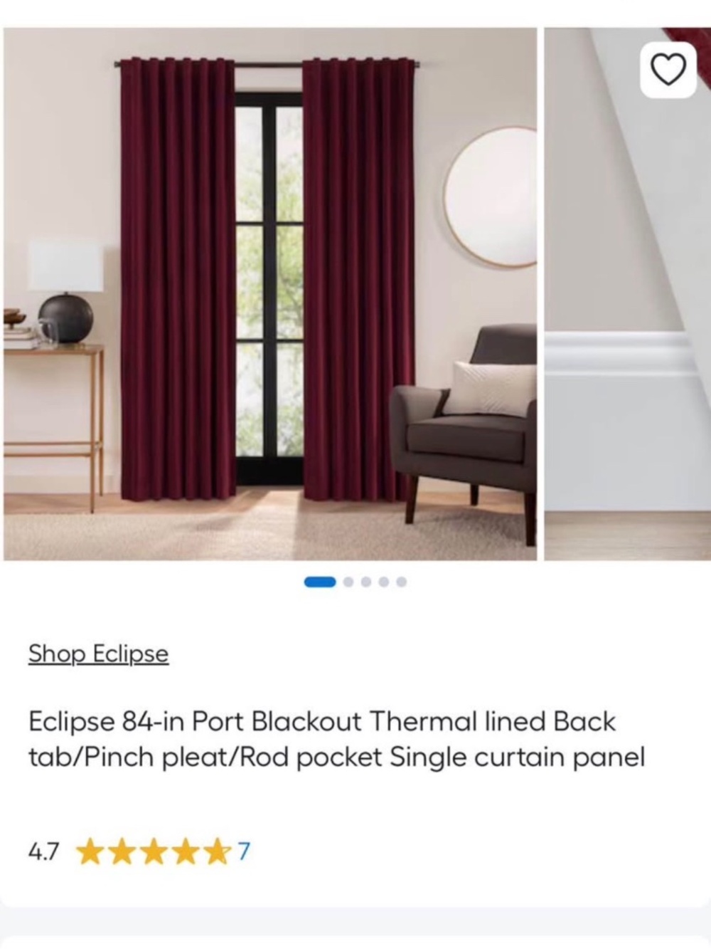 TWO Panels Eclipse 84-in Port Blackout Thermal lined Back tab/Pinch pleat/Rod po